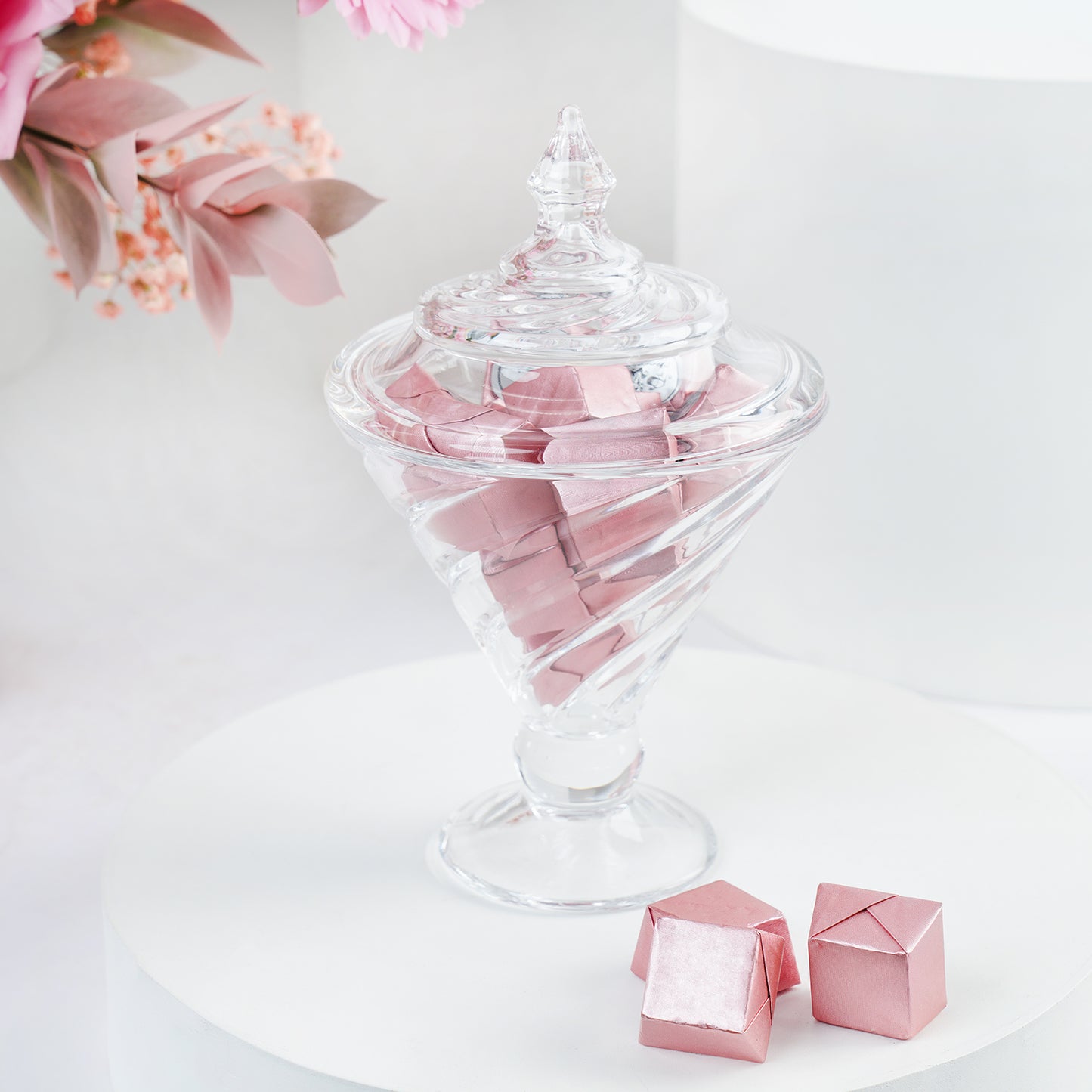 Chocolate With Pink Flower Vase n Artificial Leaves