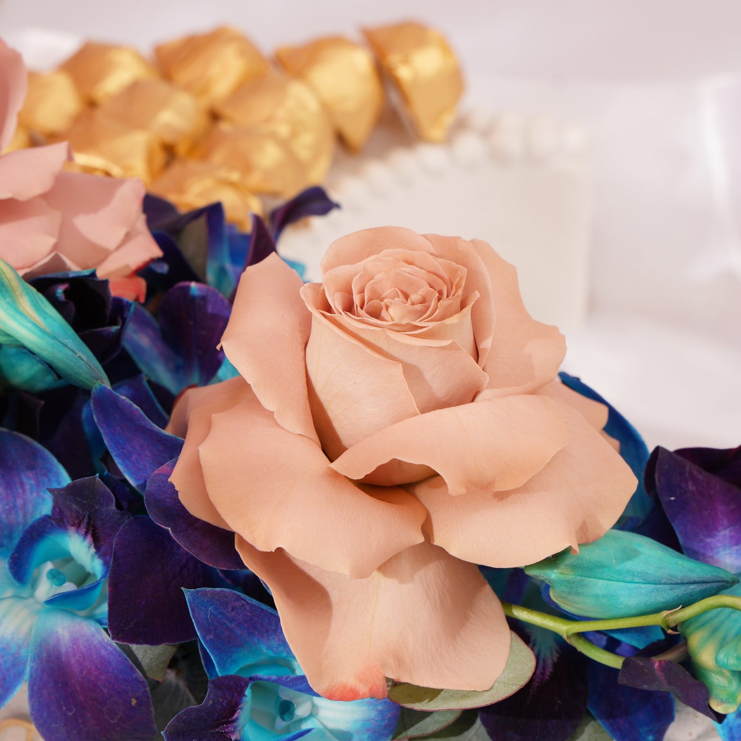 Orchid Crescent With Roses n Chocolates