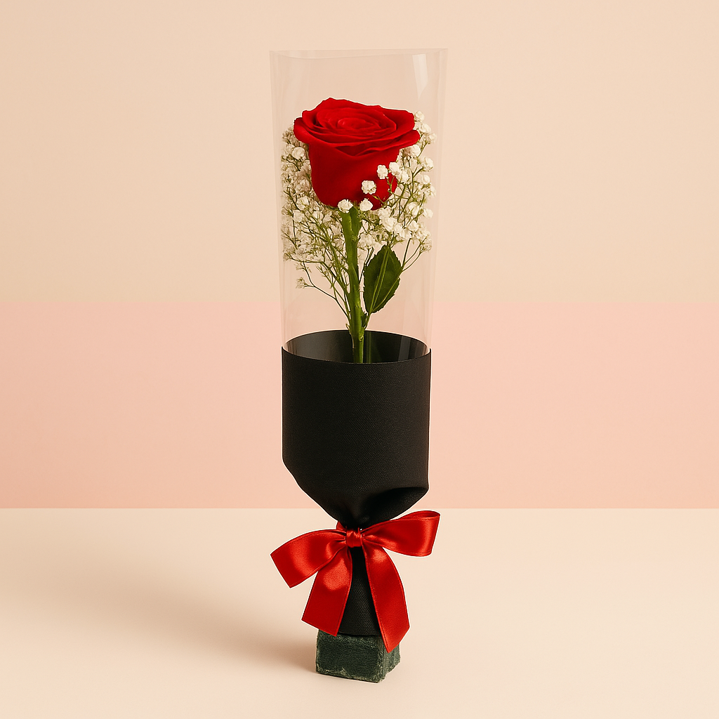 Elegant Single Red Rose in Black