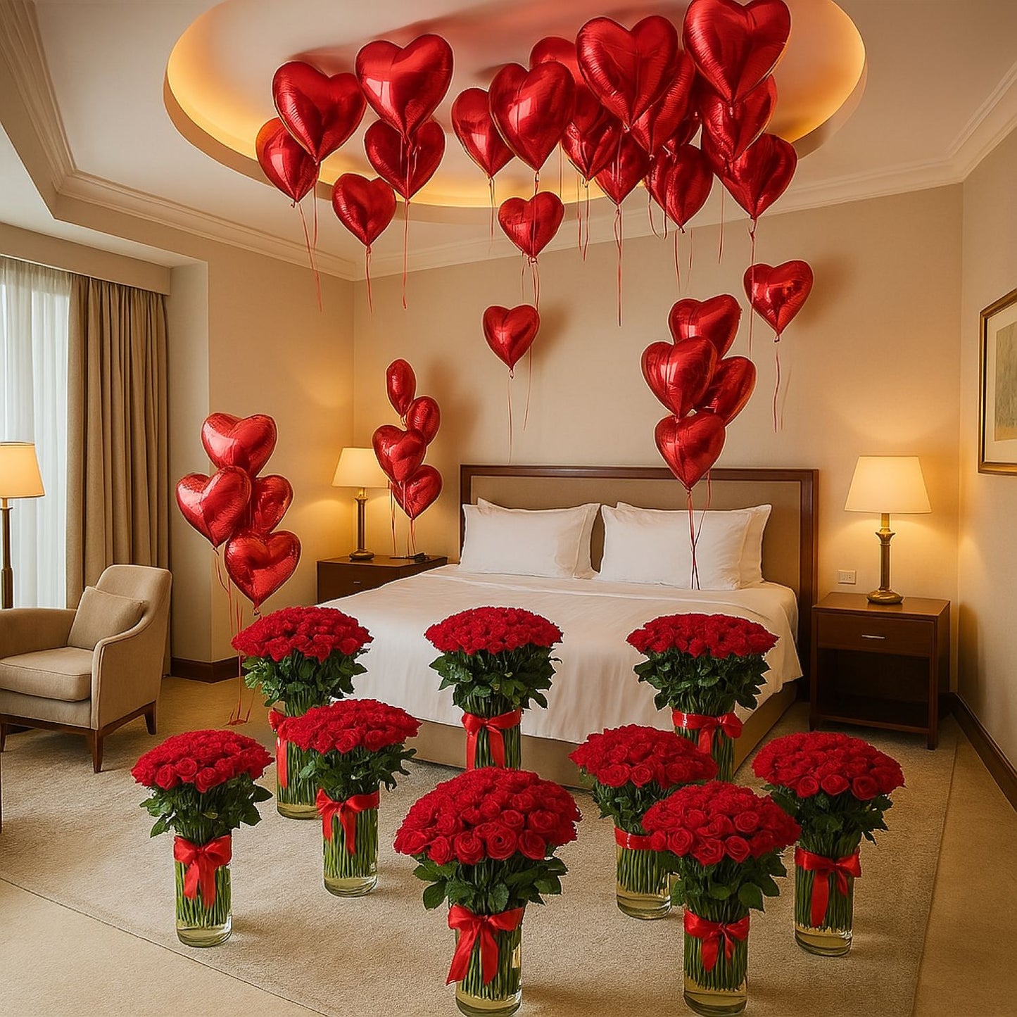 Full Room Balloon & Flowers Decoration | Ceiling Balloons with Flowers