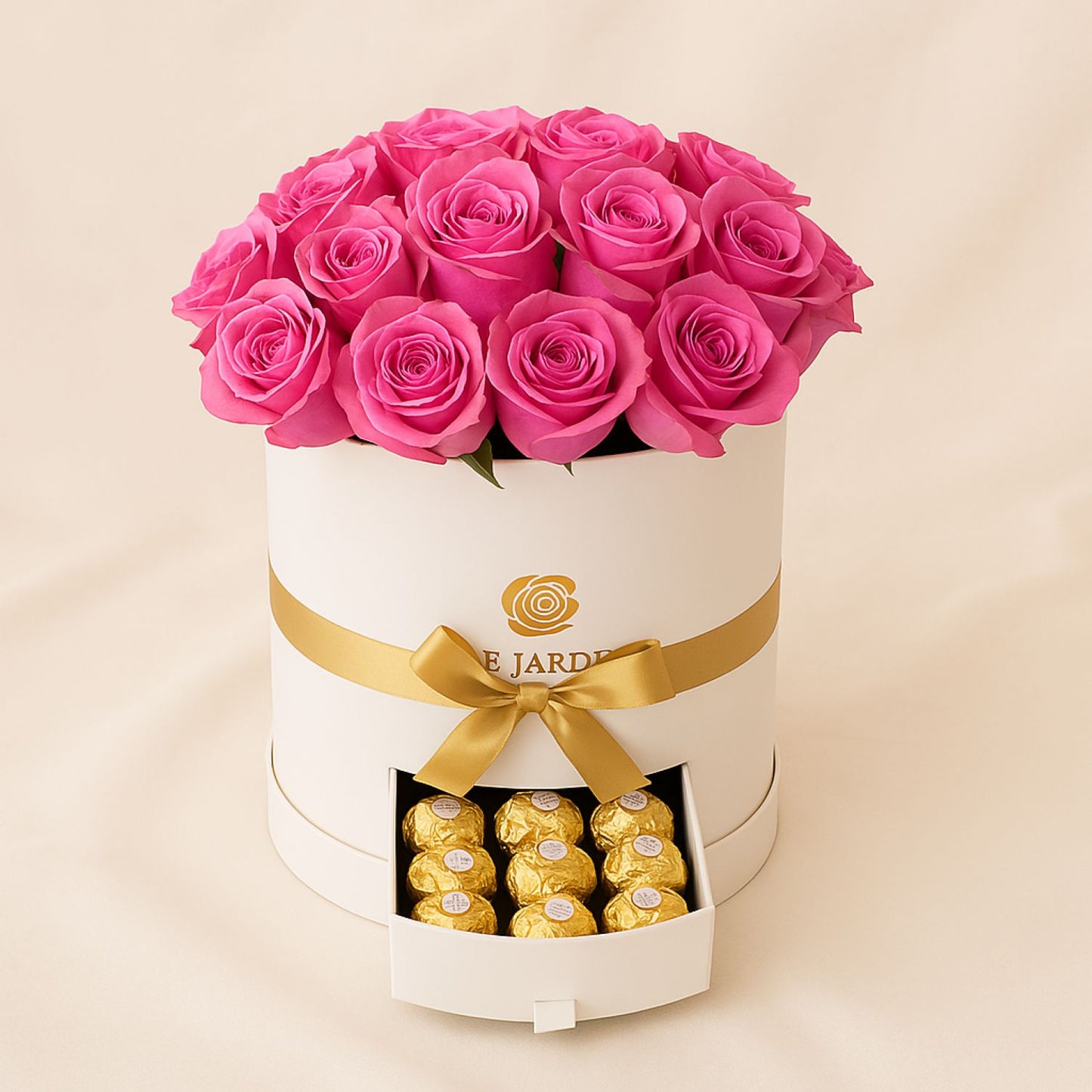 Pink Roses Round Box Chocolates Arrangement