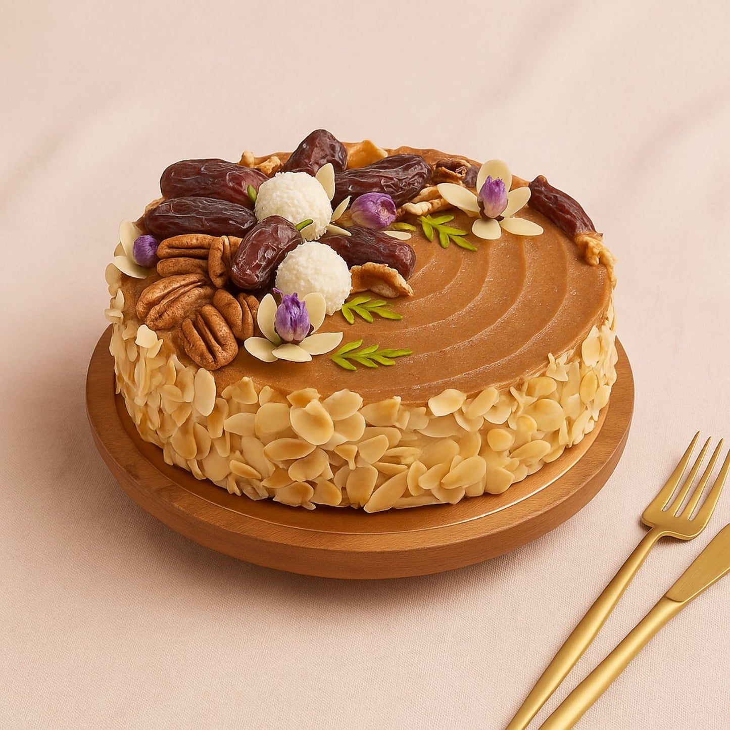 Creamy Date n Almond Flakes Cake