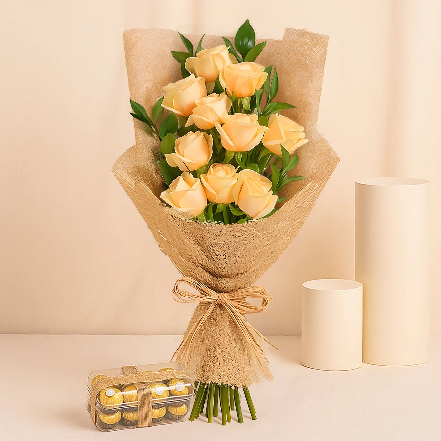 Nice Peach Roses Flower Bouquet