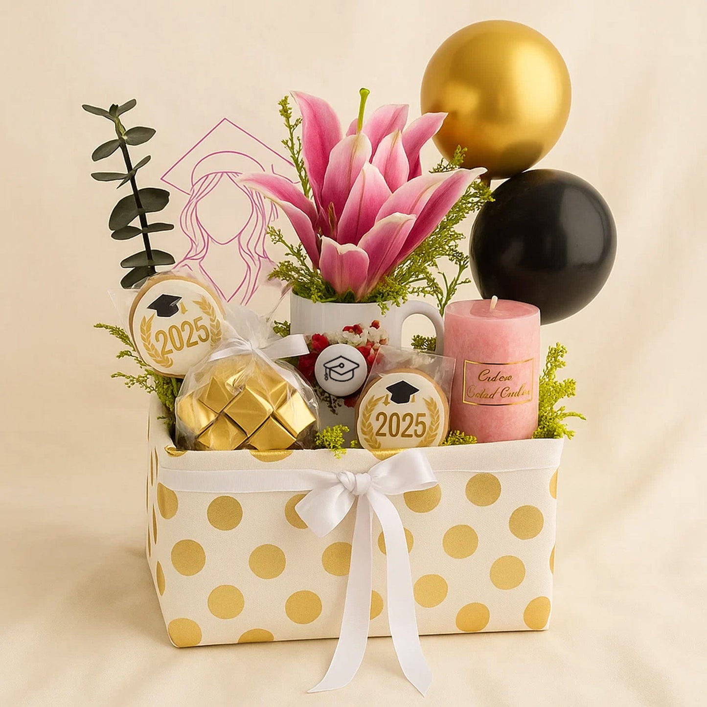 Pink Lily Women Graduation Gift Hamper n Balloons
