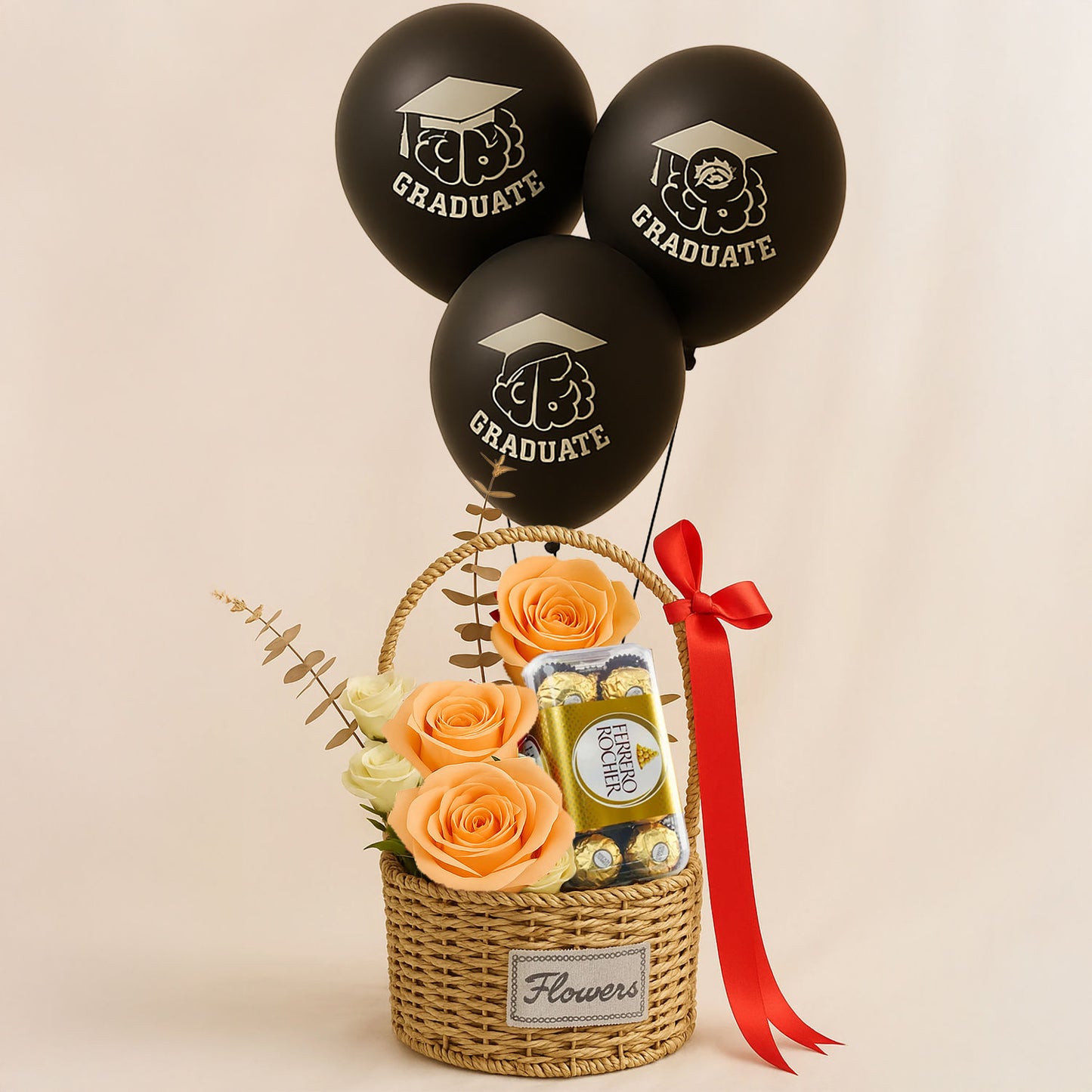 Graduation Gifts | Rose Basket With Chocolates n Balloons