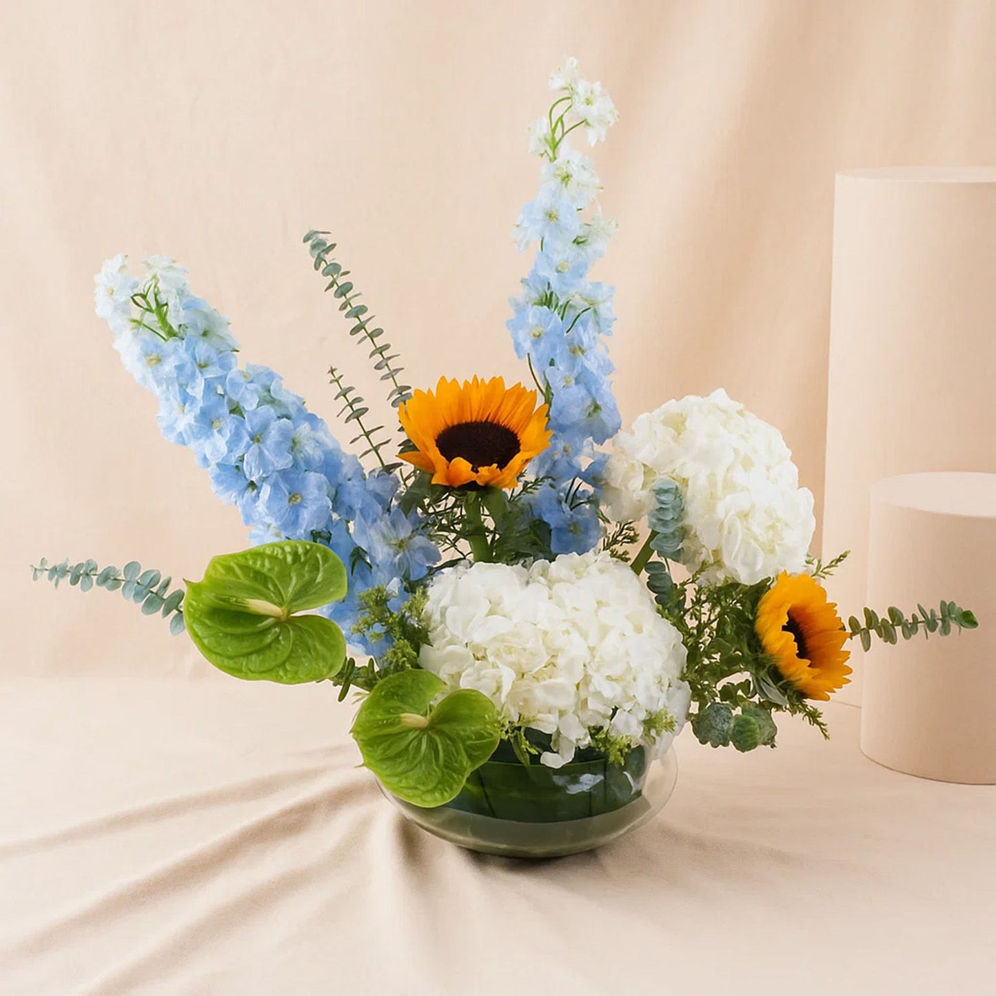 Sunflower n Hydrangea Bowl Arrangement