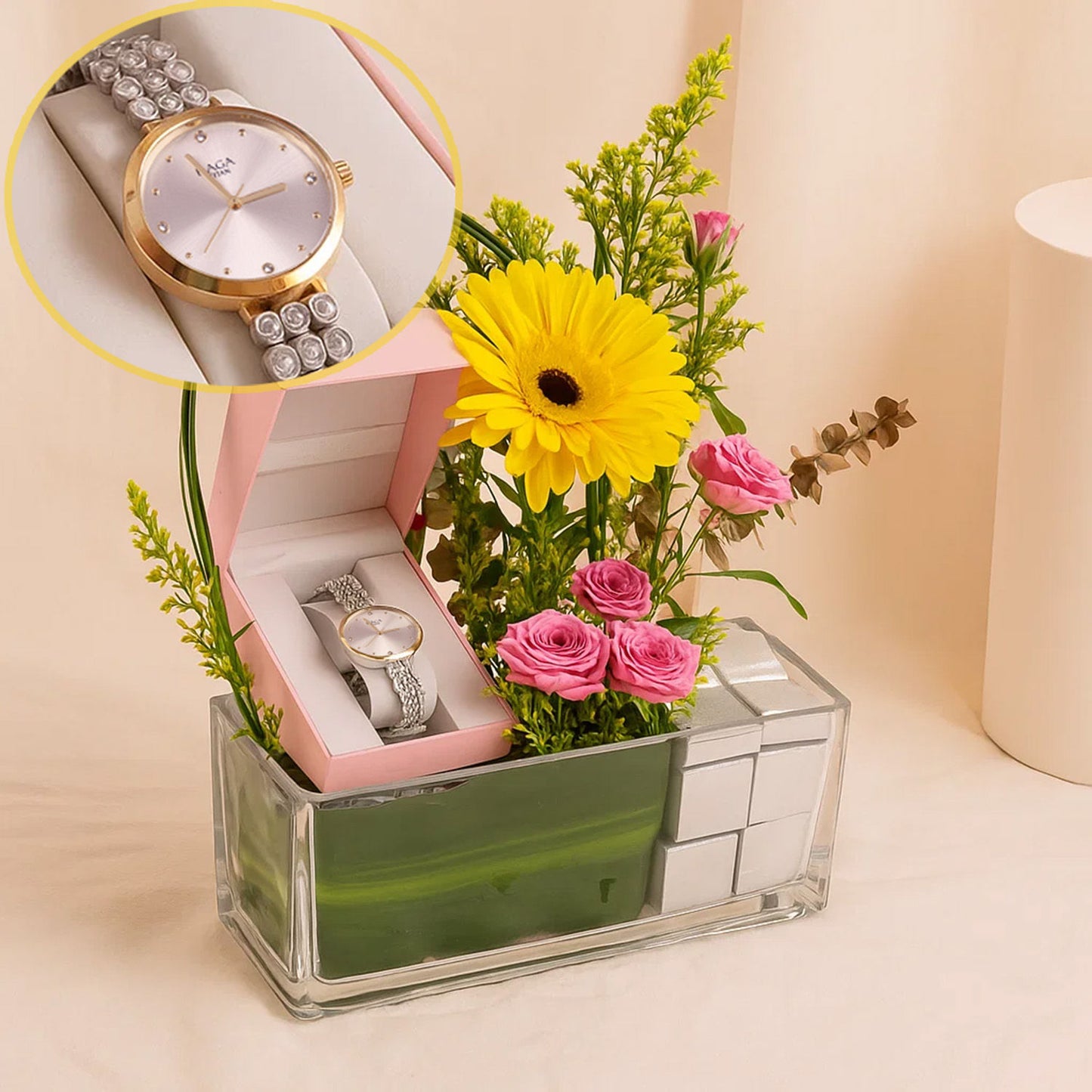 Gerbera n Chocolate With Women's Watch