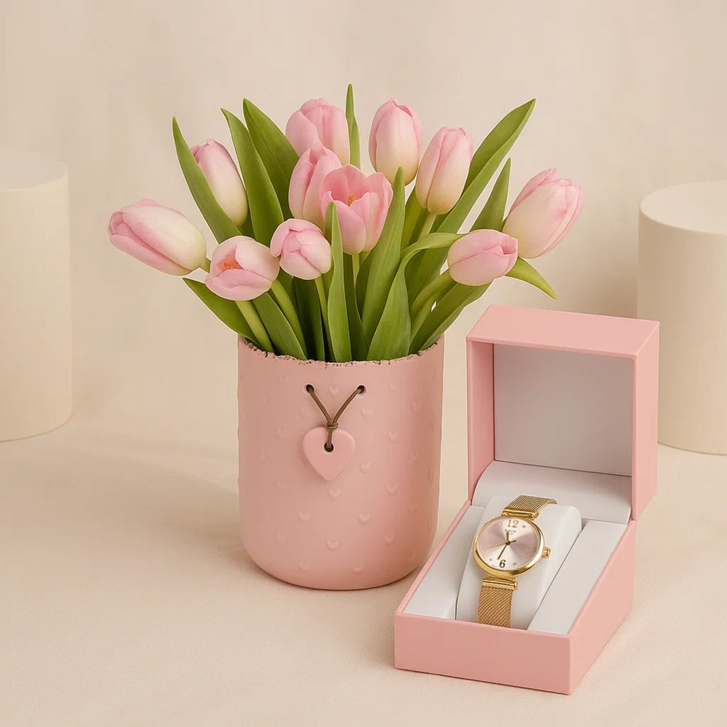 Pink Tulip Vase n Women's Watch