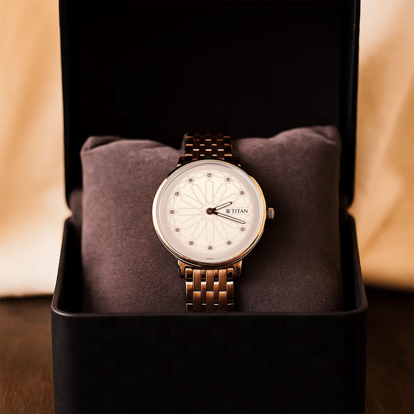 Titan Watch For Her n Yellow Rose Tray