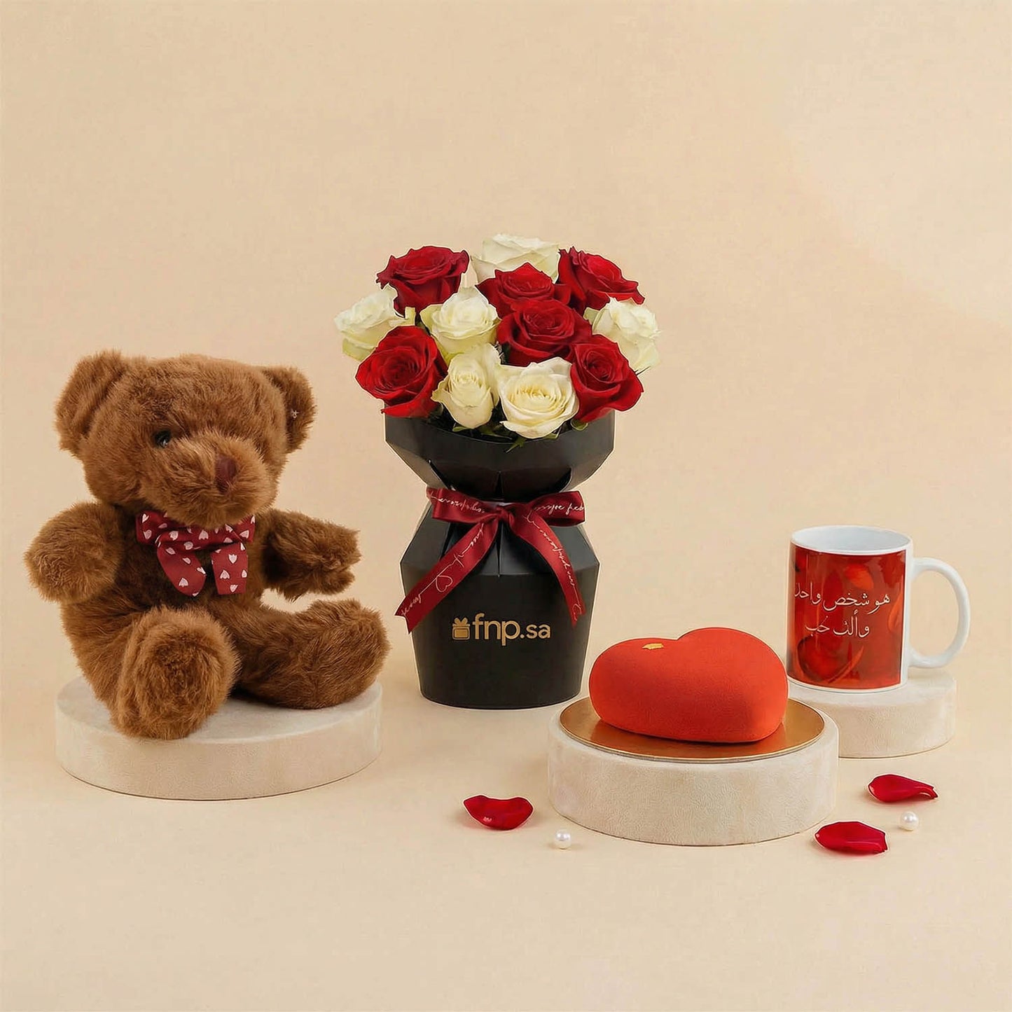 Red & White Love Roses Flower Bouquet