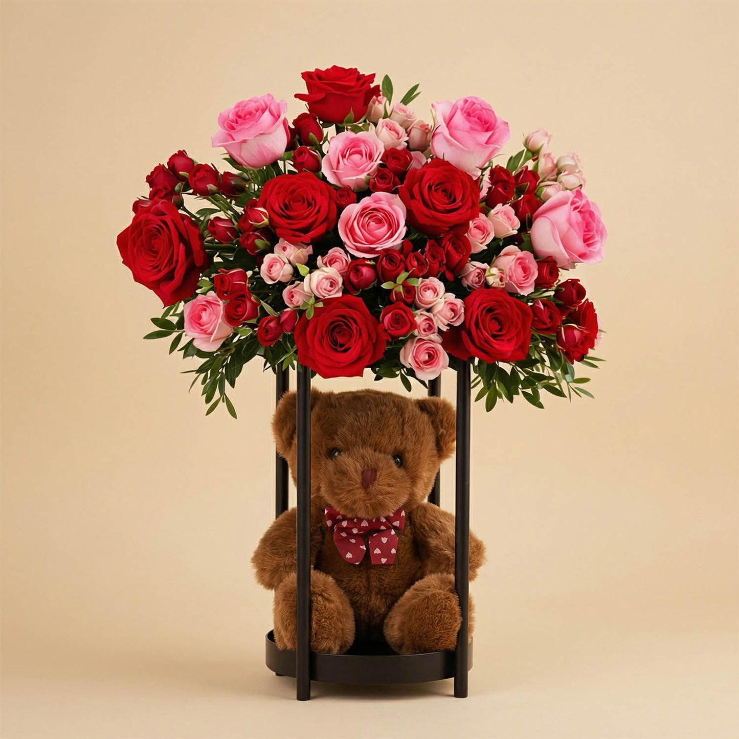 Valentine Rose Stand n Love Teddy Bear