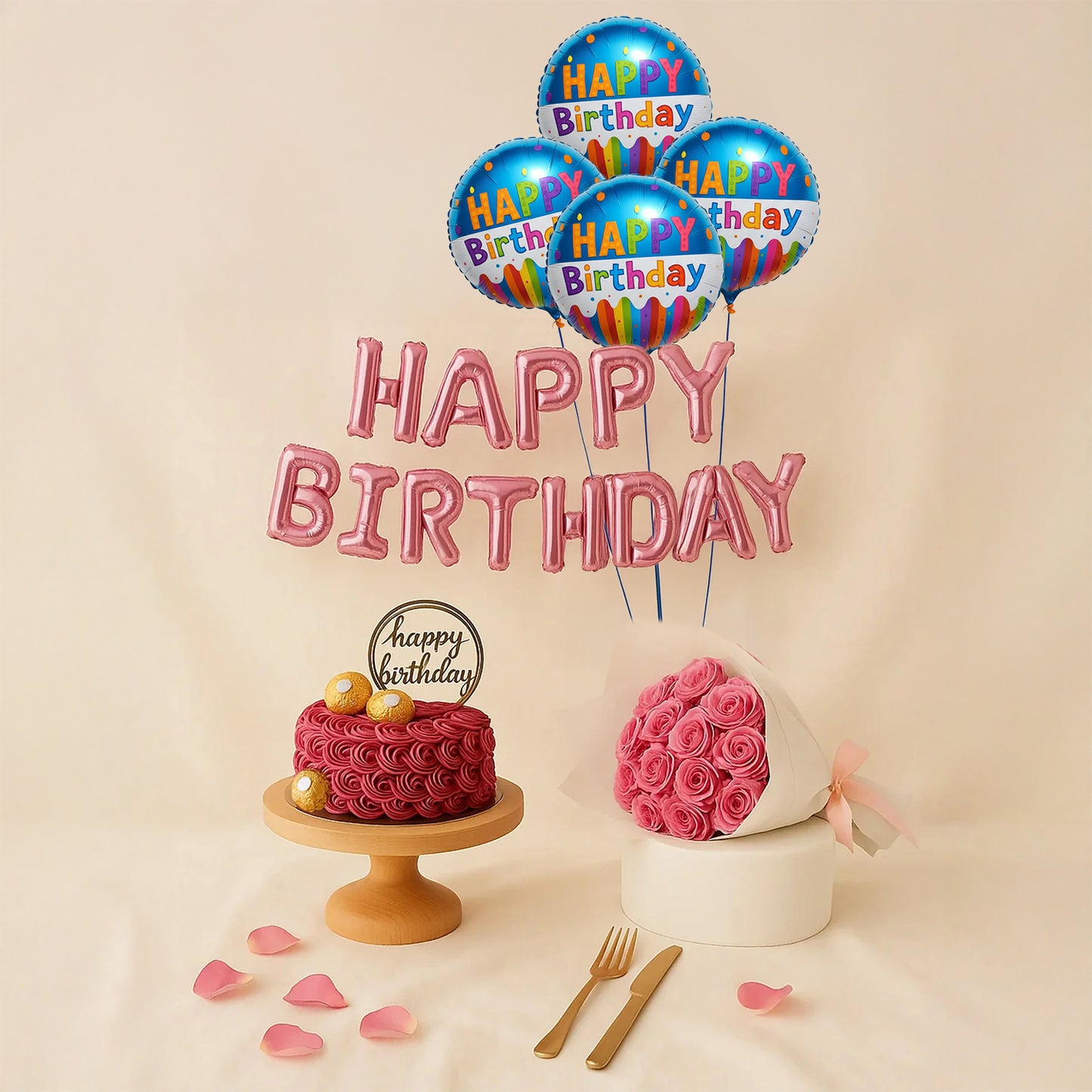 Birthday Party Set Flowers n Cake