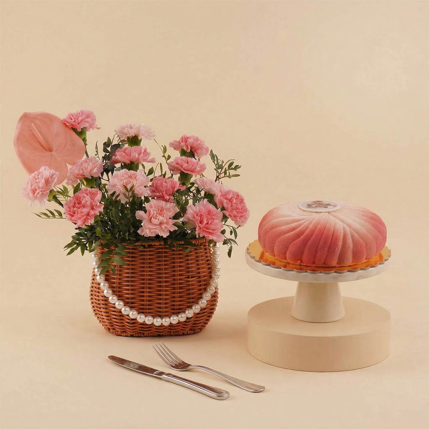 Pink Carnation Pearl Basket