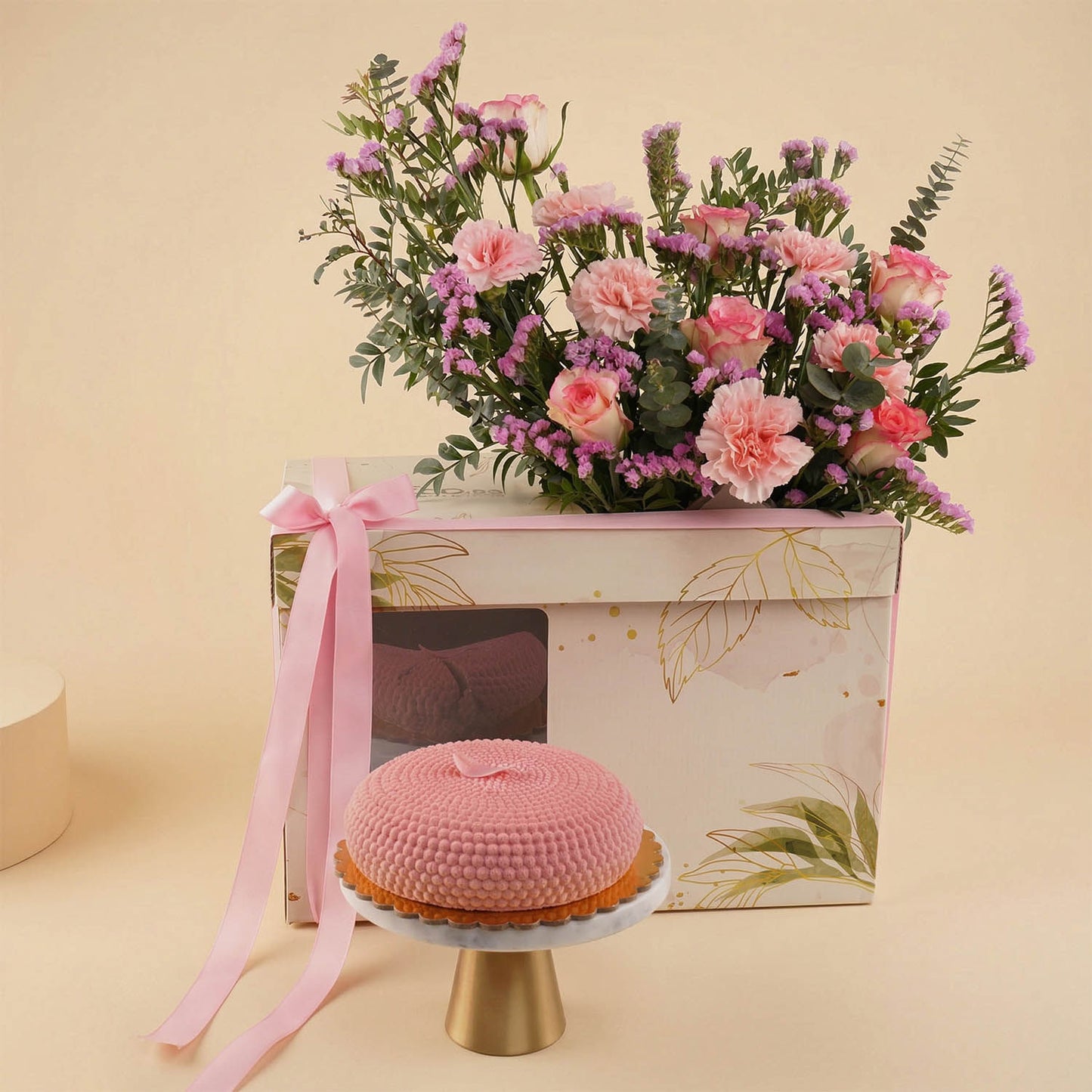 Pink Bloom Box for Mom with Chocolate Cake