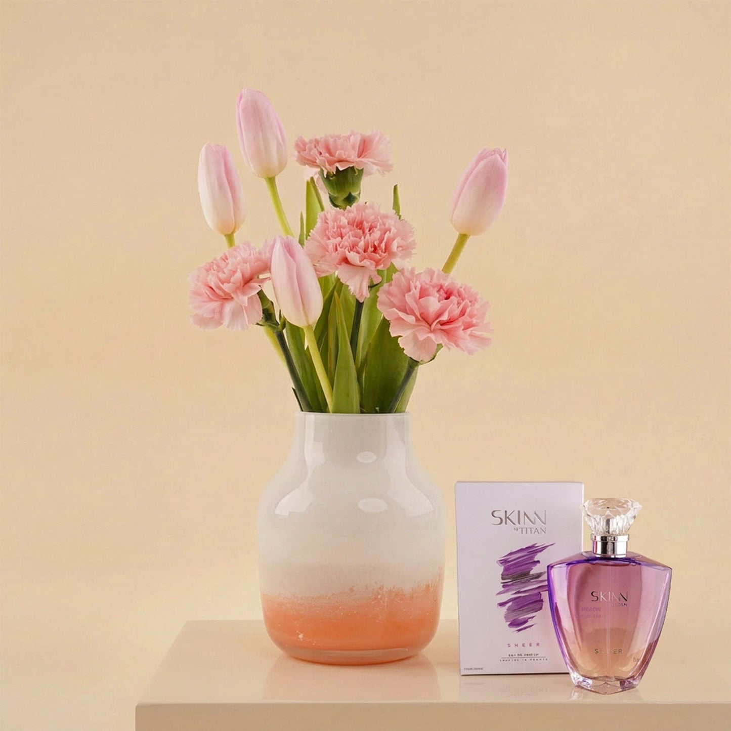 Tulips & Carnations Vase with TITAN SKINN Sheer Perfume for Her