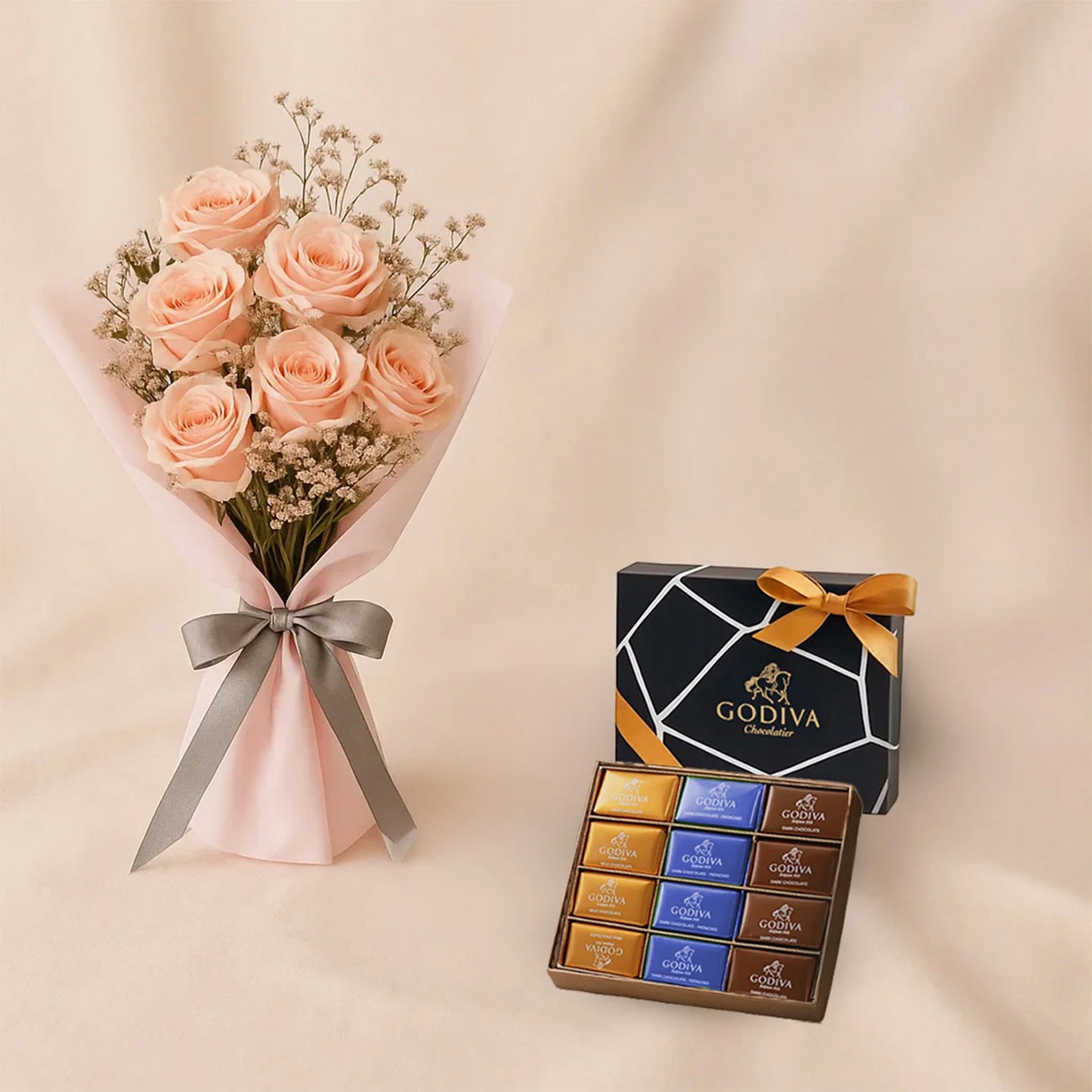 Love Combined | Godiva Chocolate n Pink Flower Bouquet