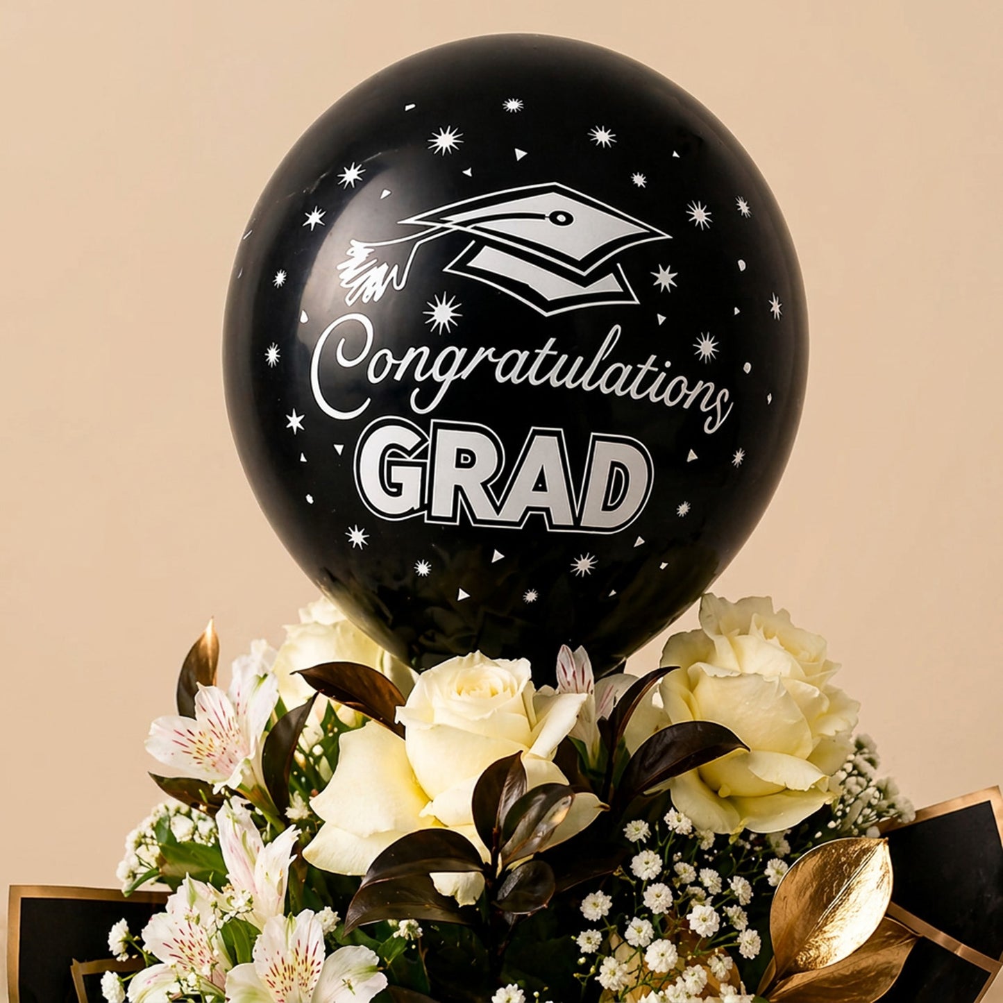 Graduation Flower Combo | White Roses n Balloon