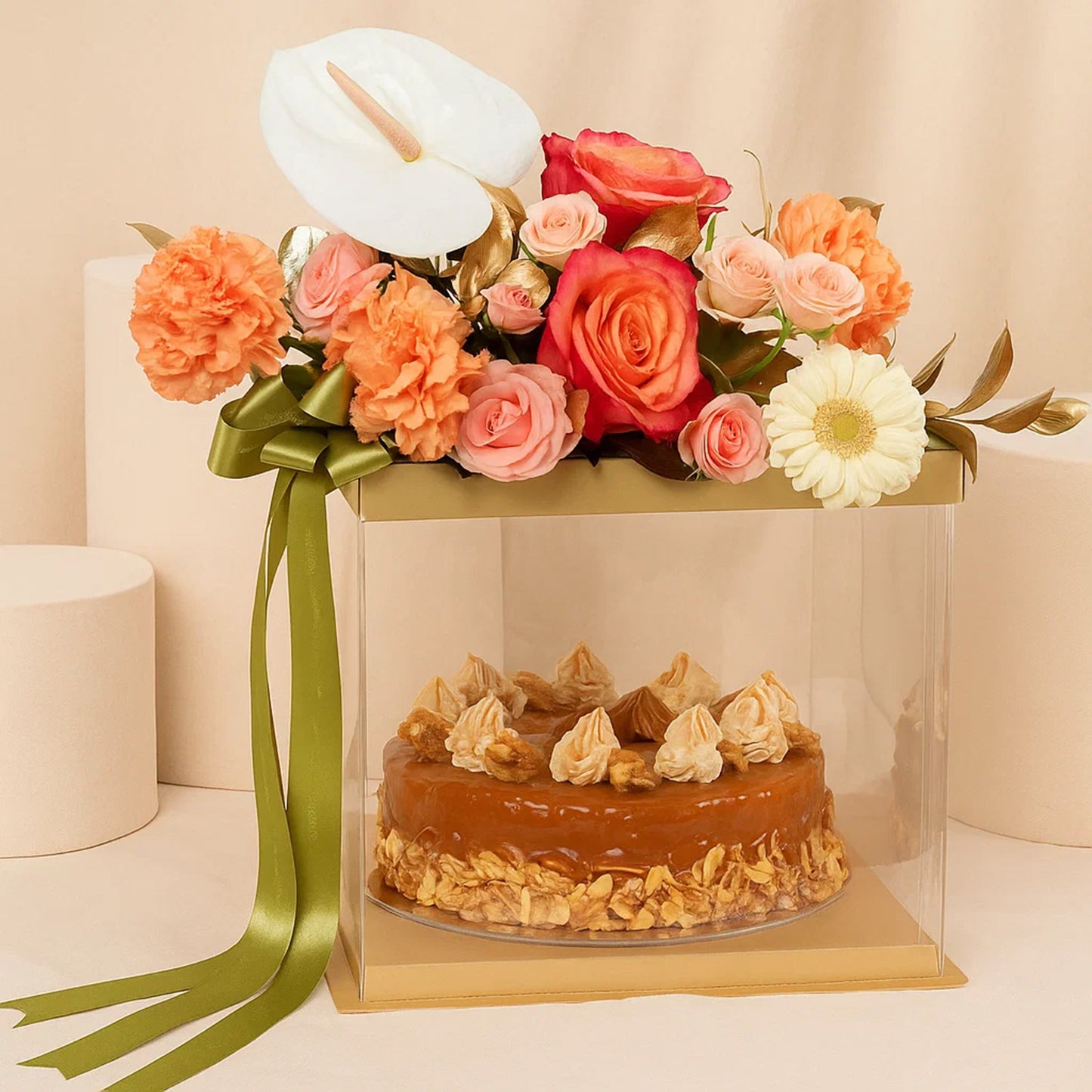 Dates n Nuts Caramel Cake With Flower Box