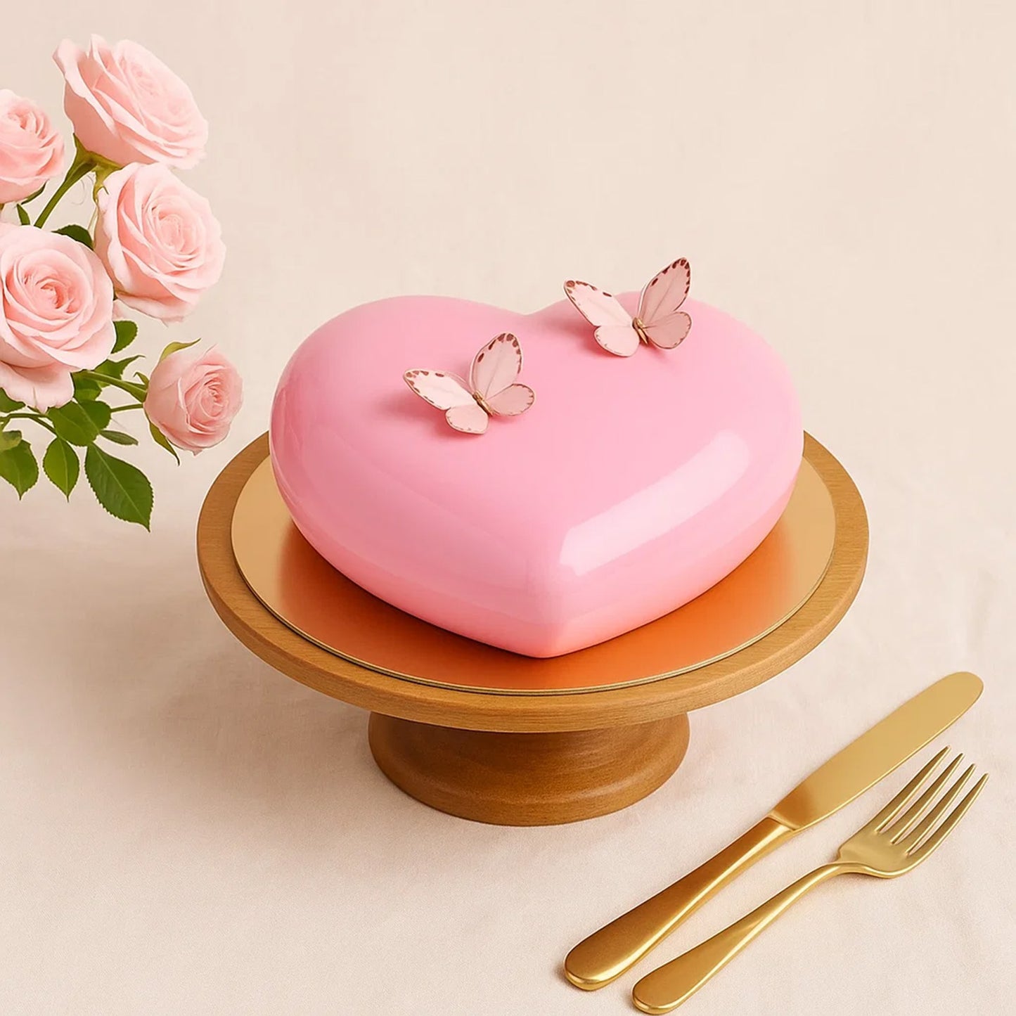 Pink Bliss Vase n Heart Shape Cake