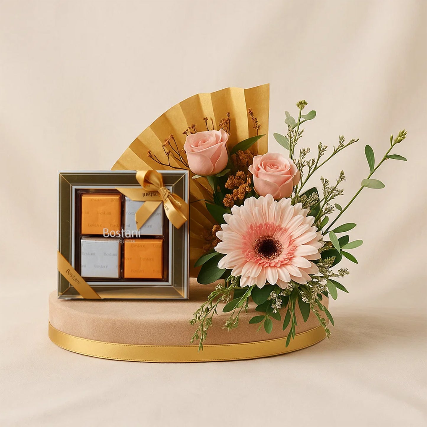 Bostani Chocolate n Artificial Rose Tray