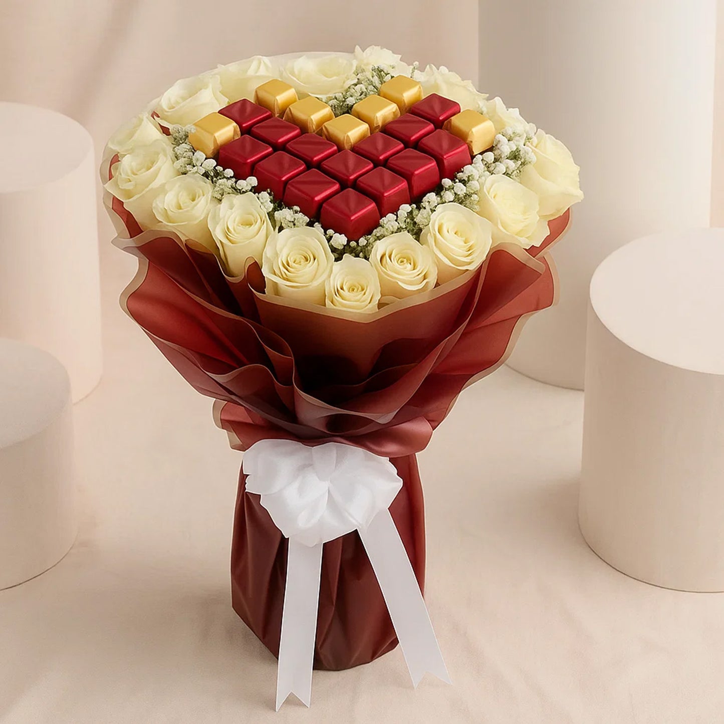 Dalal | White Roses n Chocolates Bouquet