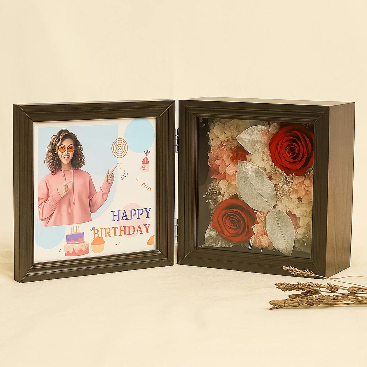 Preserved Flowers in Wooden Photo Frame