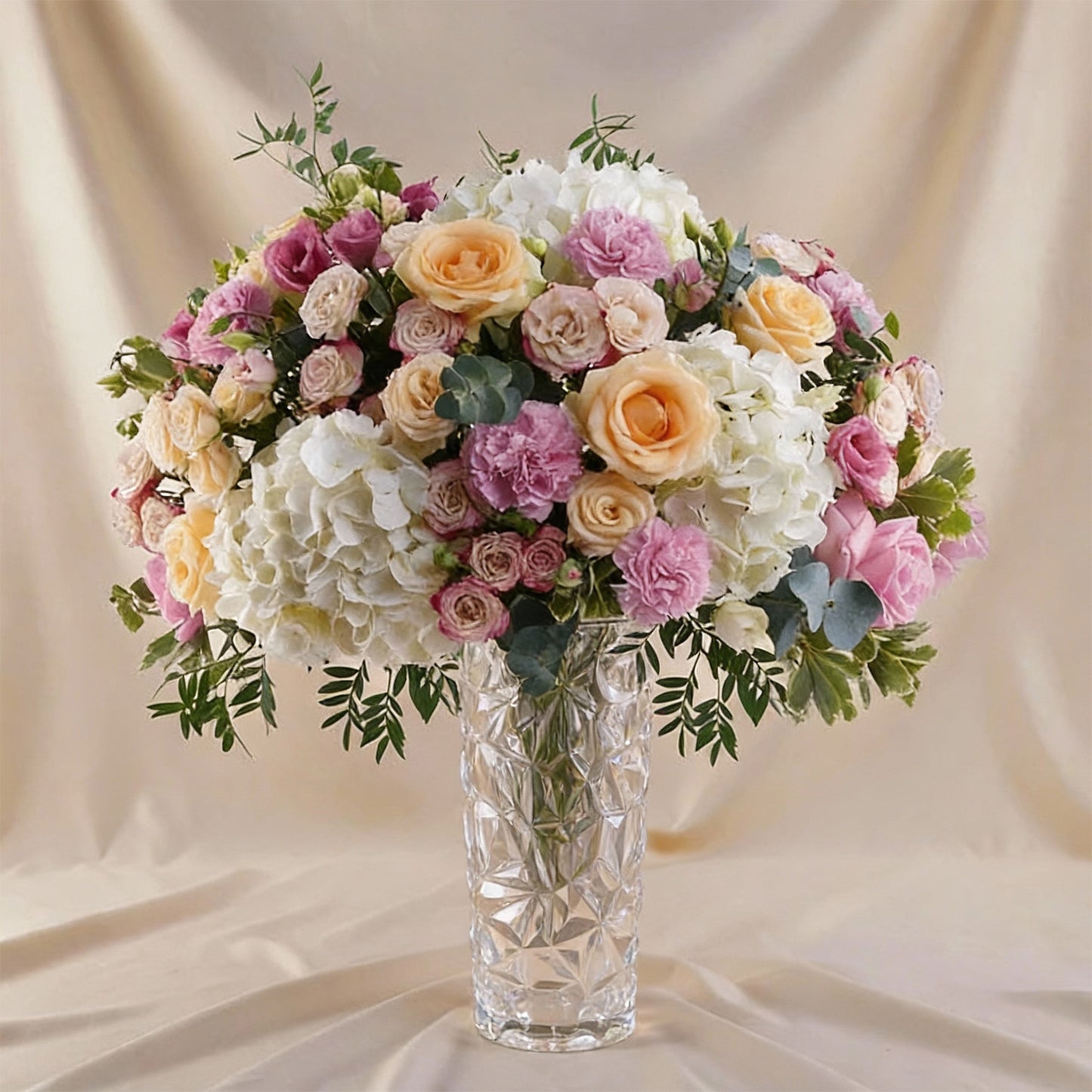 Dream White Hydrangea n Roses Vase