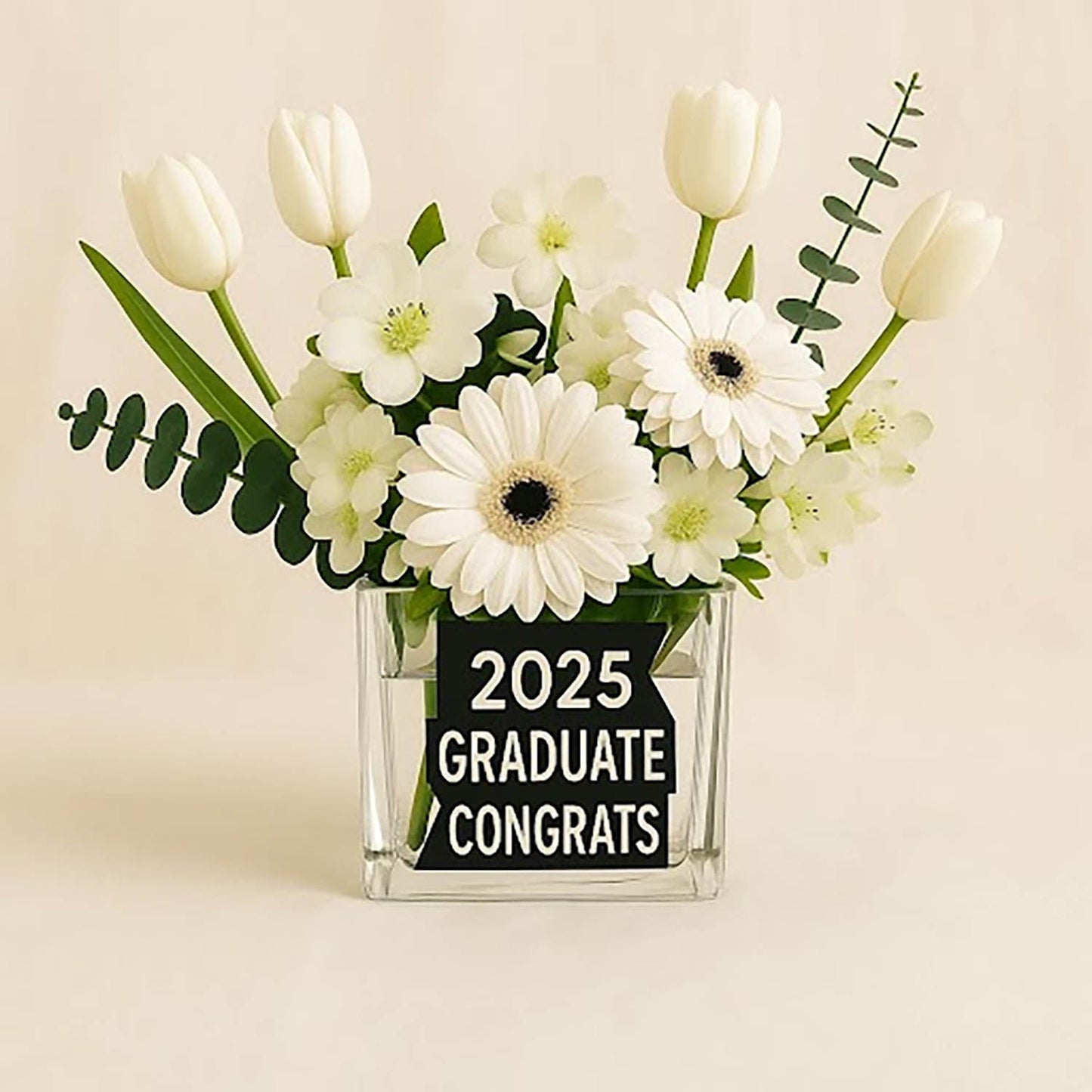 Congrats Grad White Flowers Vase