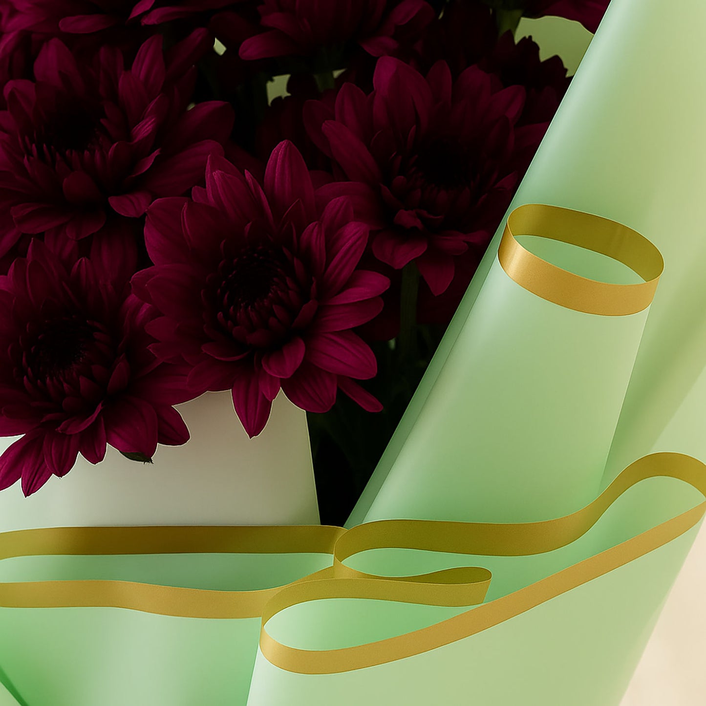 Burgundy Daisy Green Wrap Bouquet