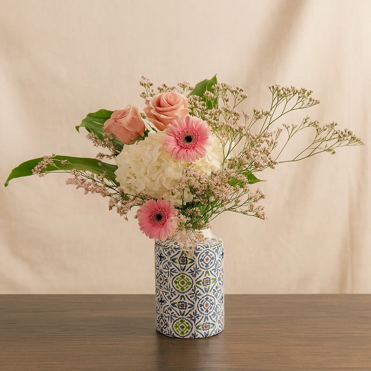 White Hydrangea n Flowers Tall Vase
