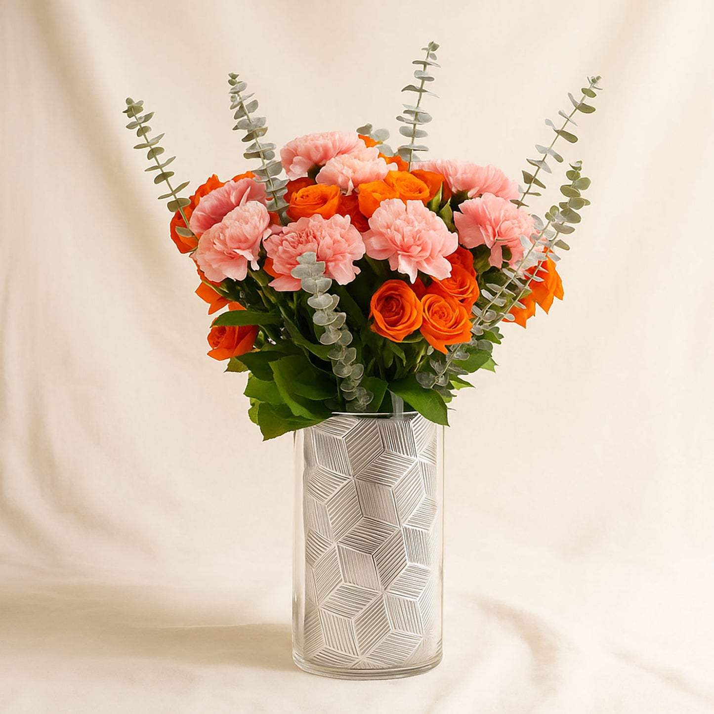 Roses n Carnations Silver Vase