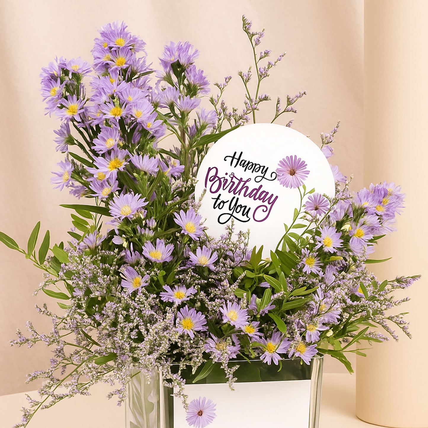 Birthday Wishes Aster Flowers Vase