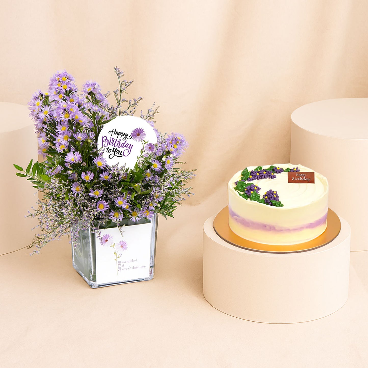 Birthday Wishes Aster Flowers Vase