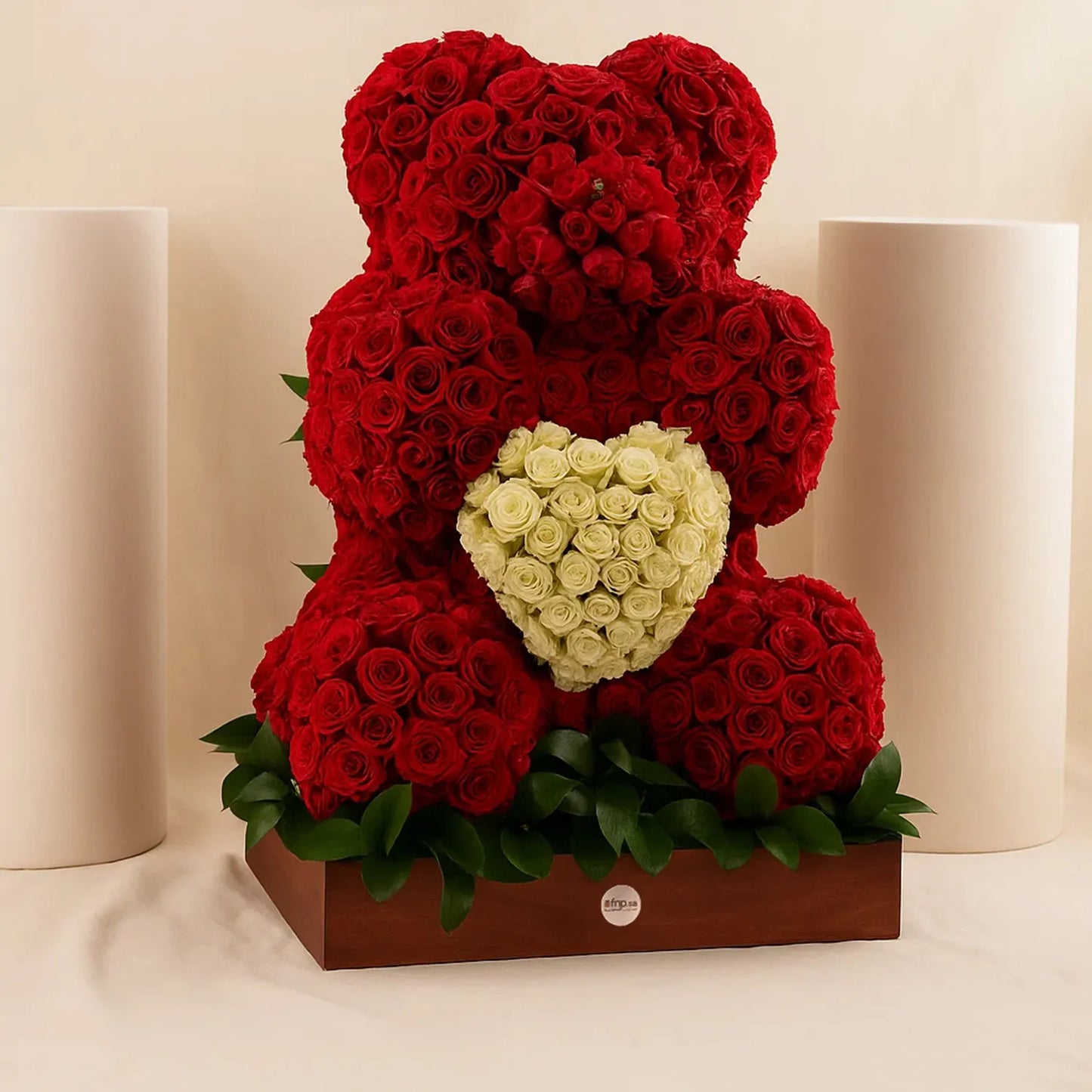 Red Rose Teddy with White Heart