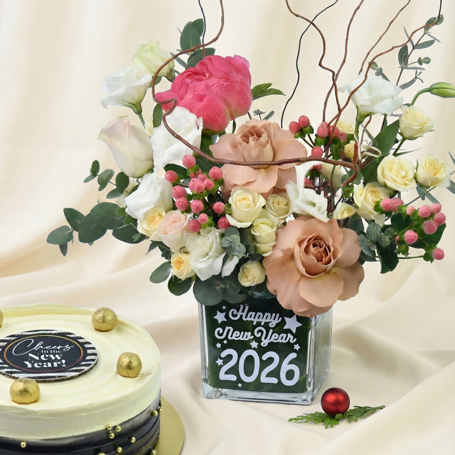 New Year Wishes Flower n Cake Combo