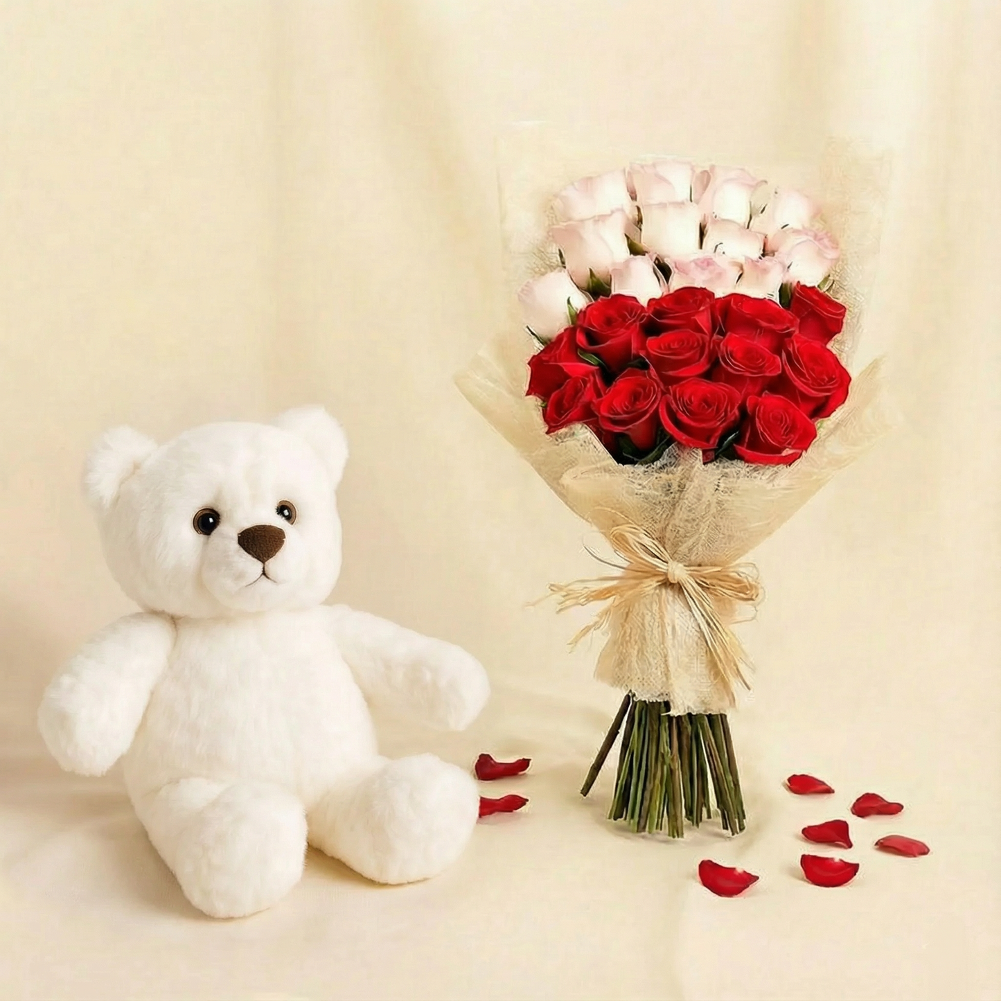 Blush of Love Roses n Teddy Bear