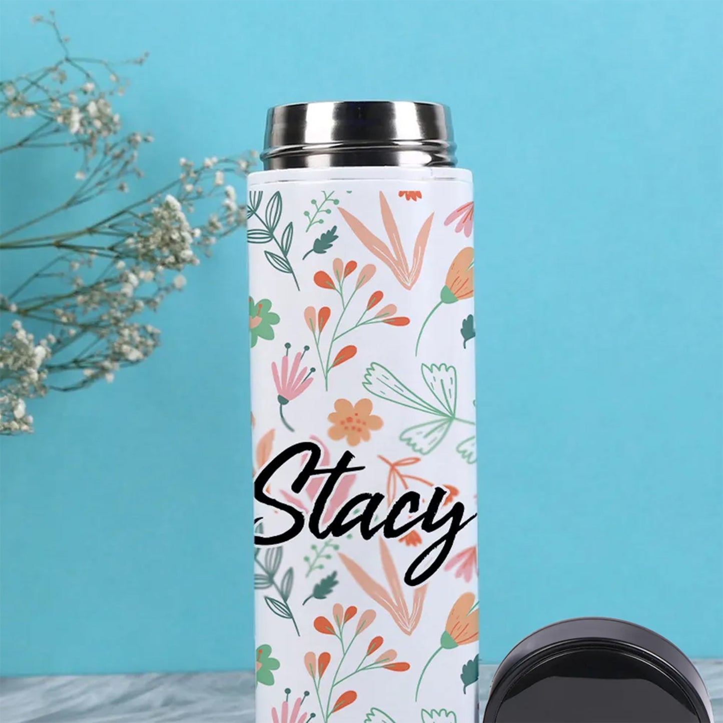 Name Customized Floral Pattern Bottle