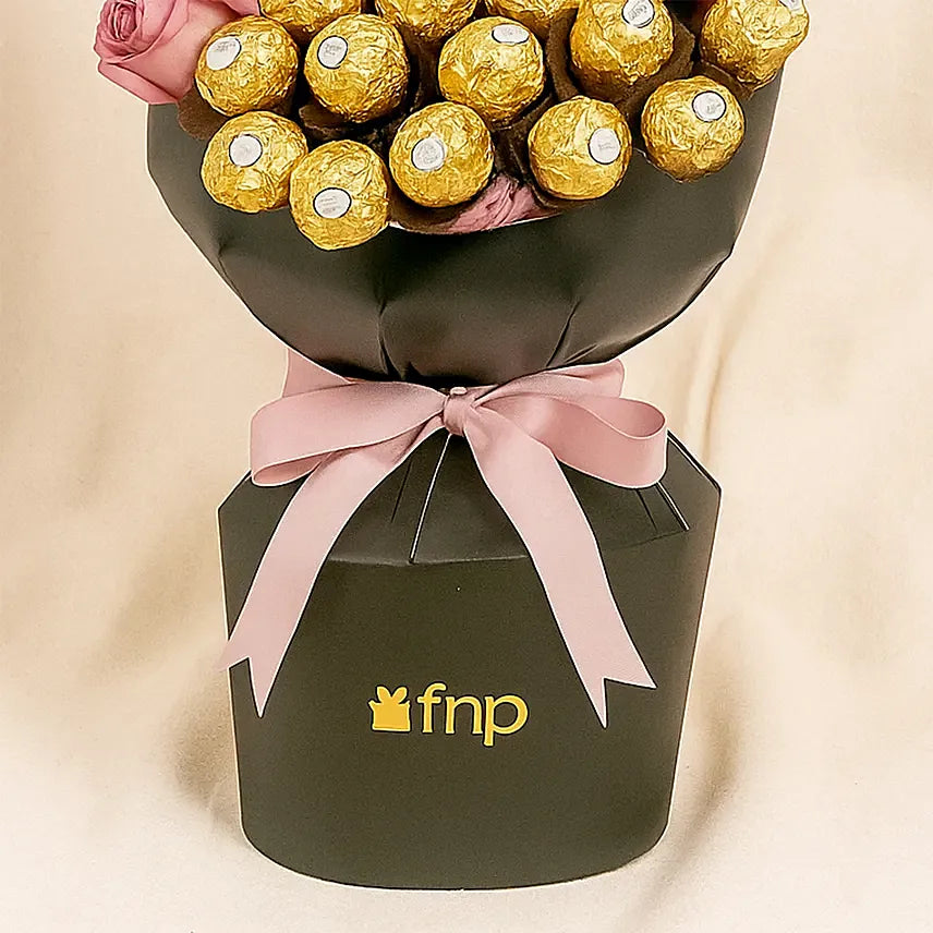 Pink Roses & Chocolate Birthday Bouquet