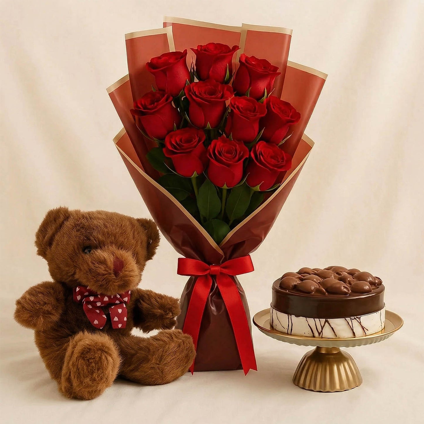 Premium Flower Bouquet With Cake n Teddy