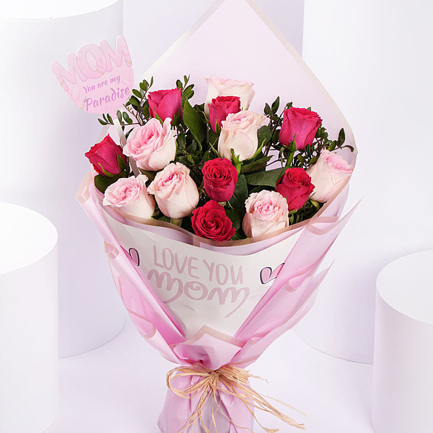 Love You Mom Red n Pink Rose Bouquet