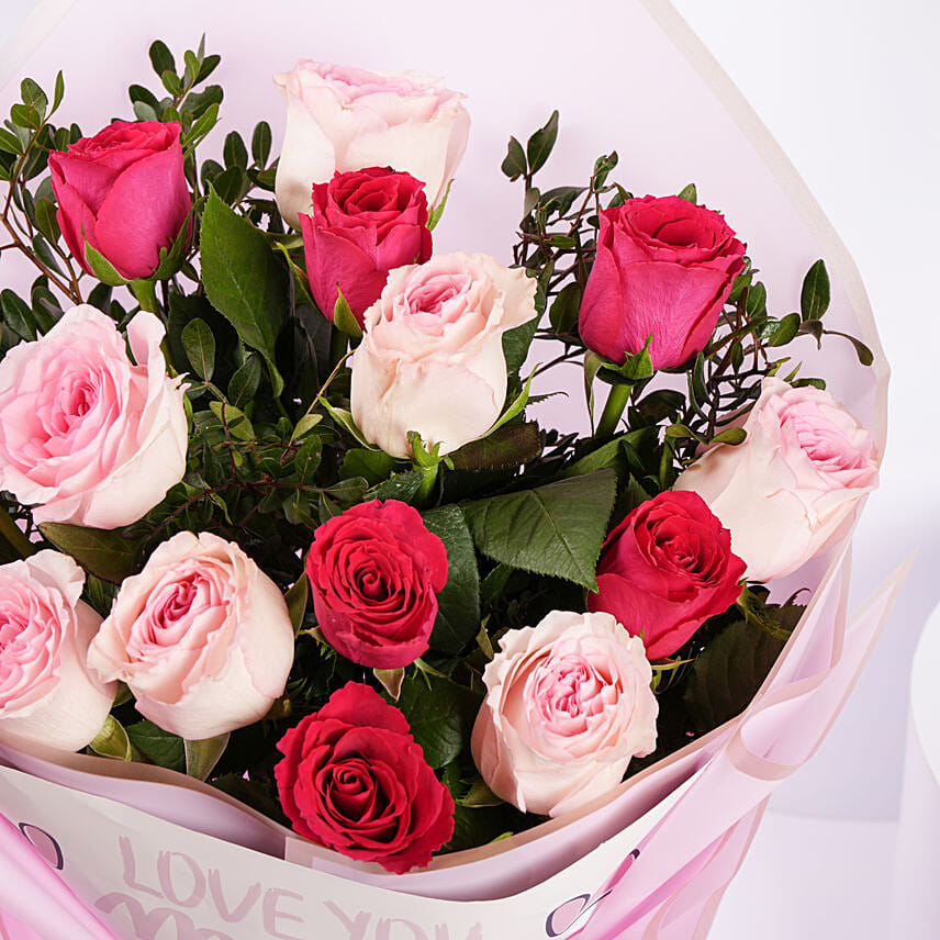 Love You Mom Red n Pink Rose Bouquet