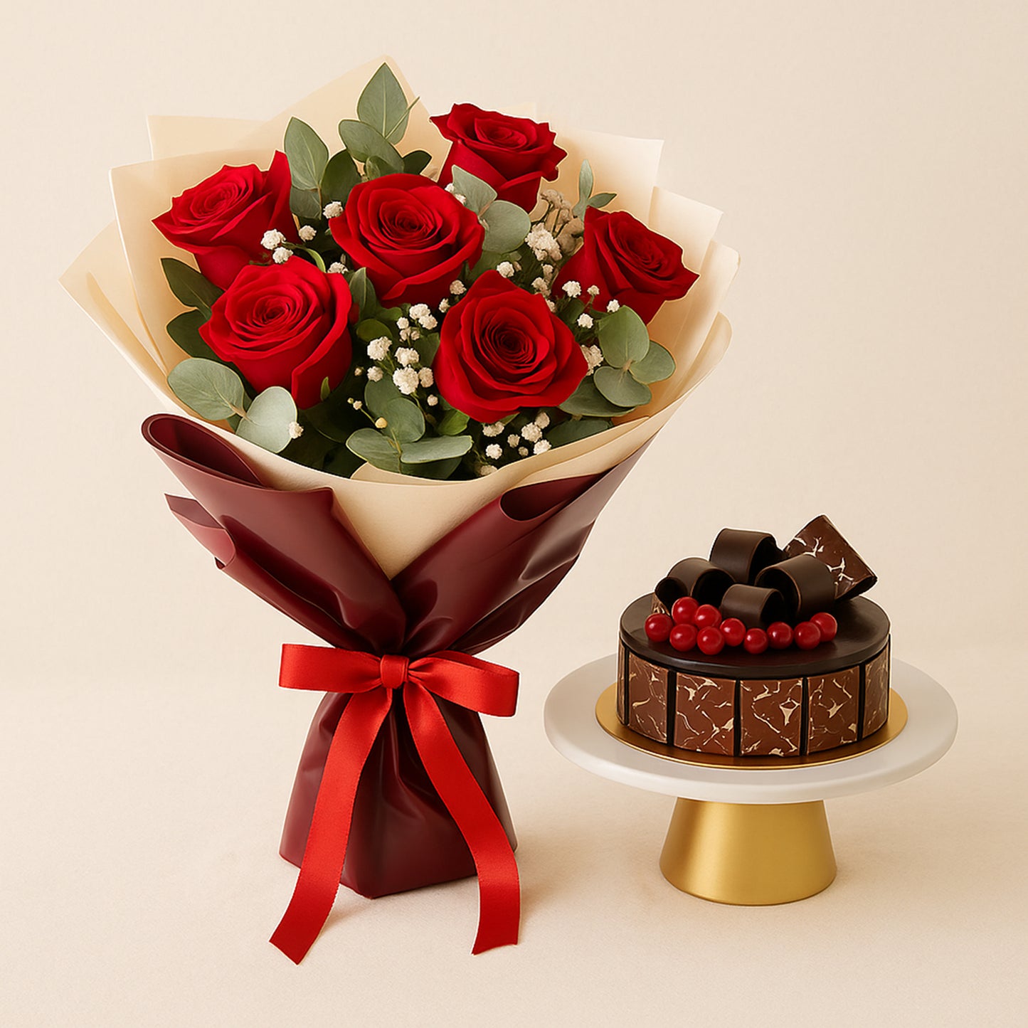 Luscious Cherry Fudge Cake With Roses 