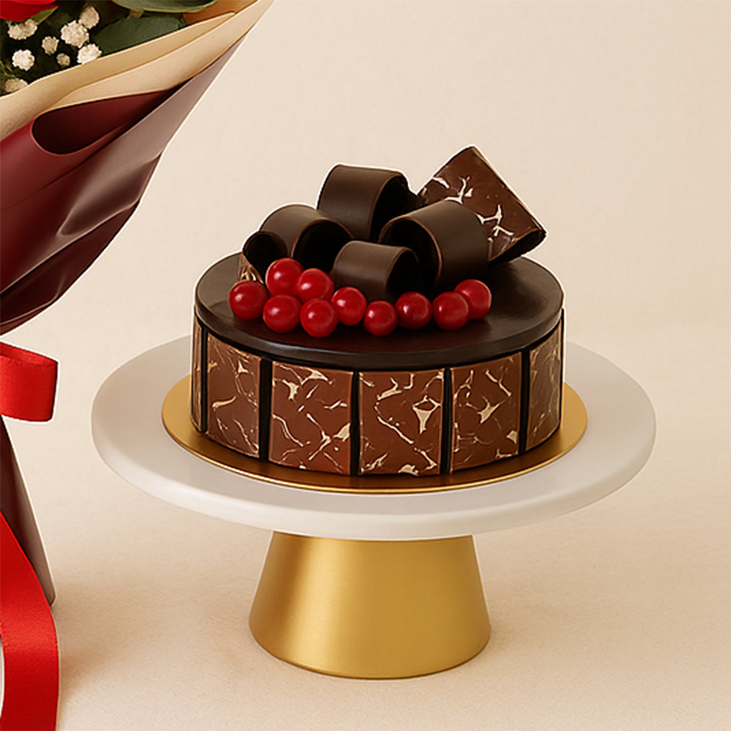 Luscious Cherry Fudge Cake With Roses 