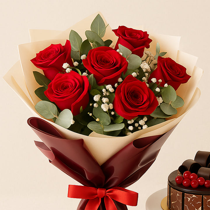 Luscious Cherry Fudge Cake With Roses 