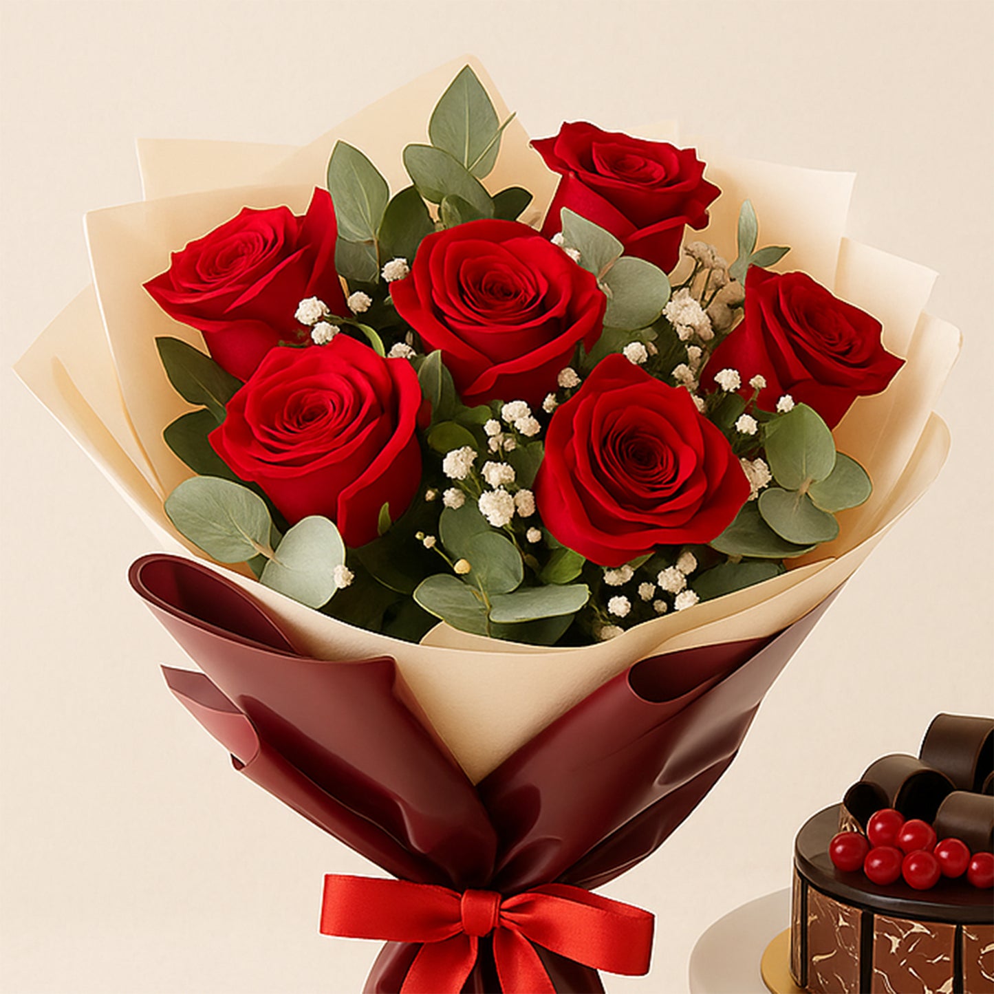 Luscious Cherry Fudge Cake With Roses 