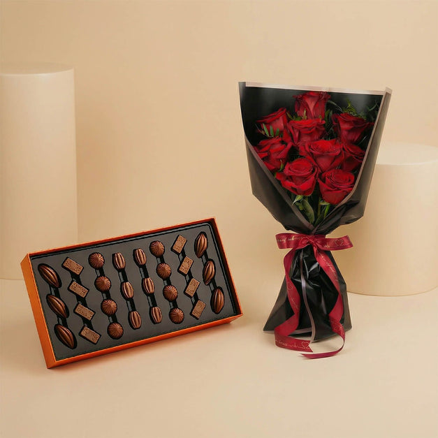 La Merna Chocolate Box n Red Roses Flower Bouquet