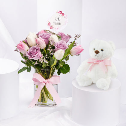 Mom's Elegant Flower Vase n Teddy Bear