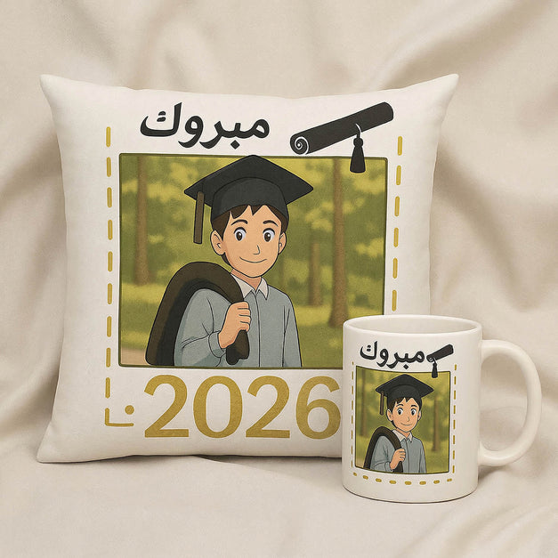 هدية التخرج تخصيص مخدة و كوب بصور غيبلي