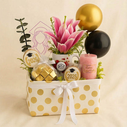 Pink Lily Women Graduation Gift Hamper n Balloons