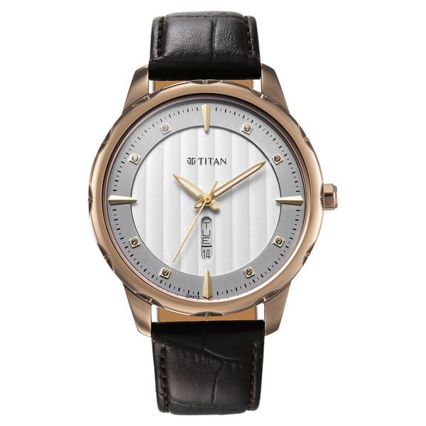 Titan Analog White Men's Watch with Brown Strap